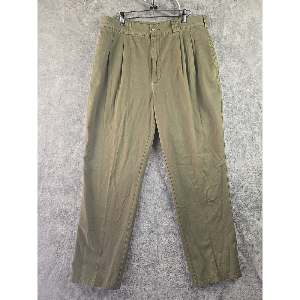 VTG WILLIS & GEIGER 90s Khaki Pleated Straight Leg Chinos Pants Mens 36x32 Green